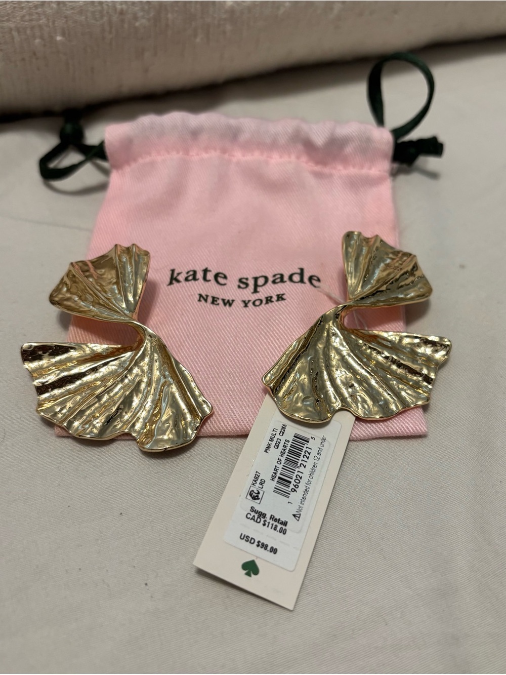 kate spade gold ginkgo leaf earrings